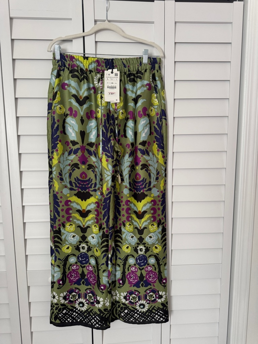 ZARA Printed Wide Leg Pants Floral Green Size M NWT